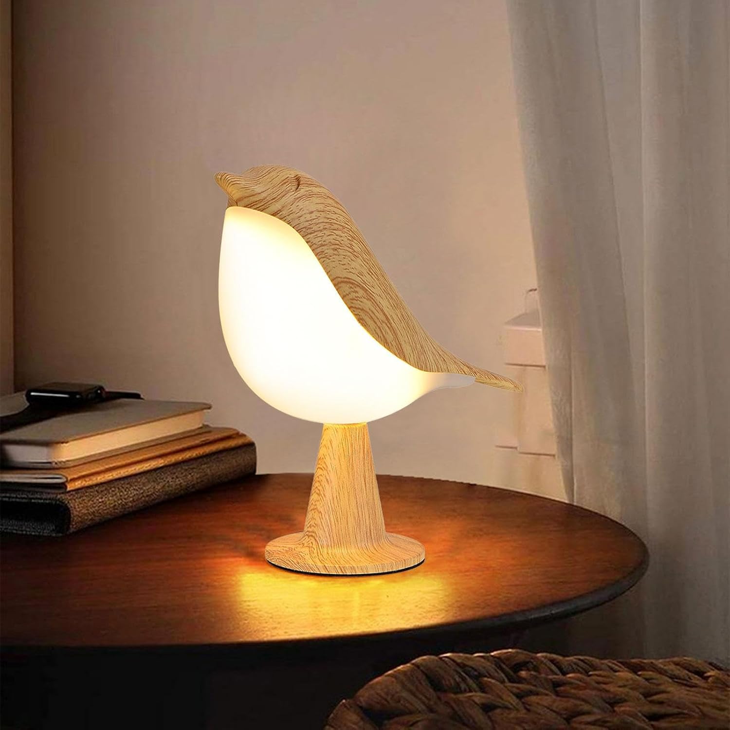 ZUCUR Cute Bird LED Night Light – Portable Wooden Desk Lamp for Kids & Bedroom Decor