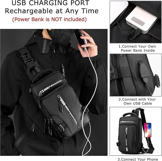 ZUCUR Professional Tech Sling Bag – Waterproof Crossbody Shoulder Bag for Men