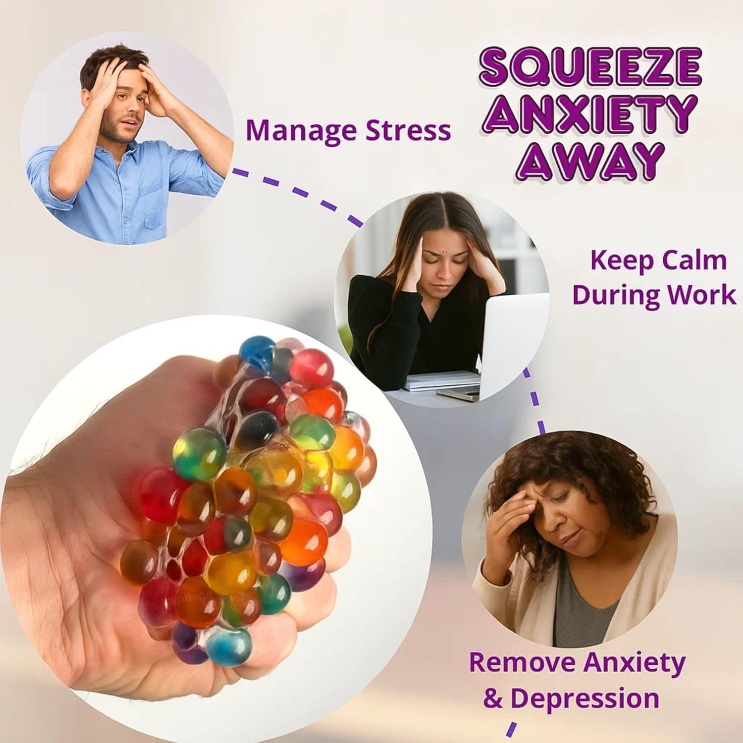 ZUCUR Rainbow Mesh Squeeze Stress Ball – Colorful Orbeez Sensory Fidget Toy