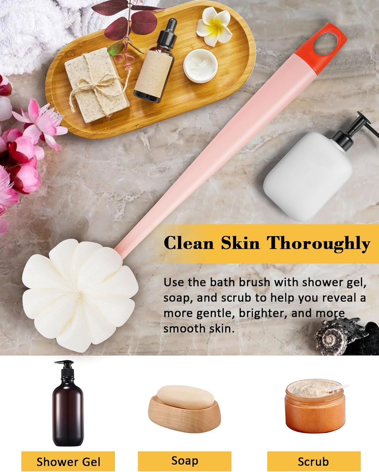 Premium Long Handle Bath & Body Scrubber – Dual-Sided Shower Brush