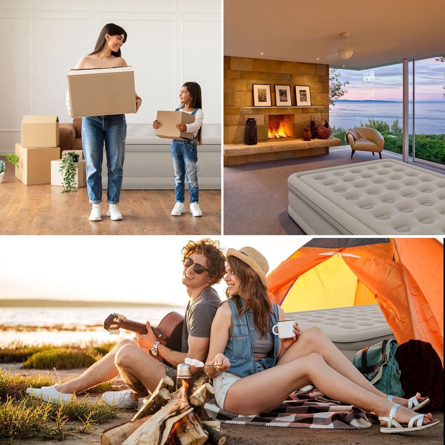 Single Air Bed with Built-in Pump | Inflatable Mattress for Home, Camping & Travel | Quick Self-Inflation