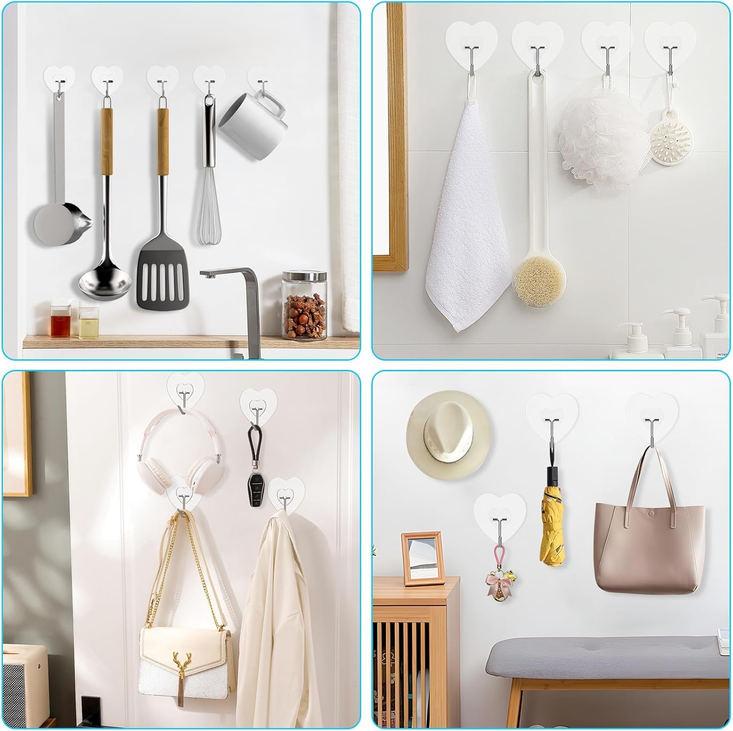 ZUCUR Heart-Shaped Transparent Adhesive Wall Hooks – Heavy Duty Waterproof No-Drill Hooks for Home, Kitchen, Bathroom & Bedroom – Strong Self-Adhesive Wall Hangers (Set of 10)