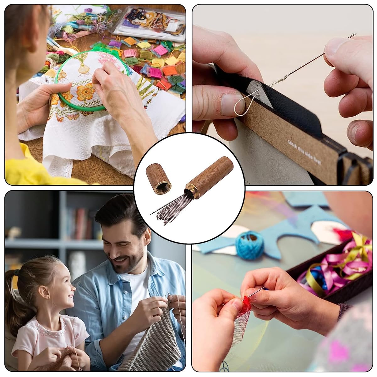 ZUCUR Self-Threading Sewing Needle Set – 30 Pcs Easy Thread Needles with Premium Wooden Storage Tube