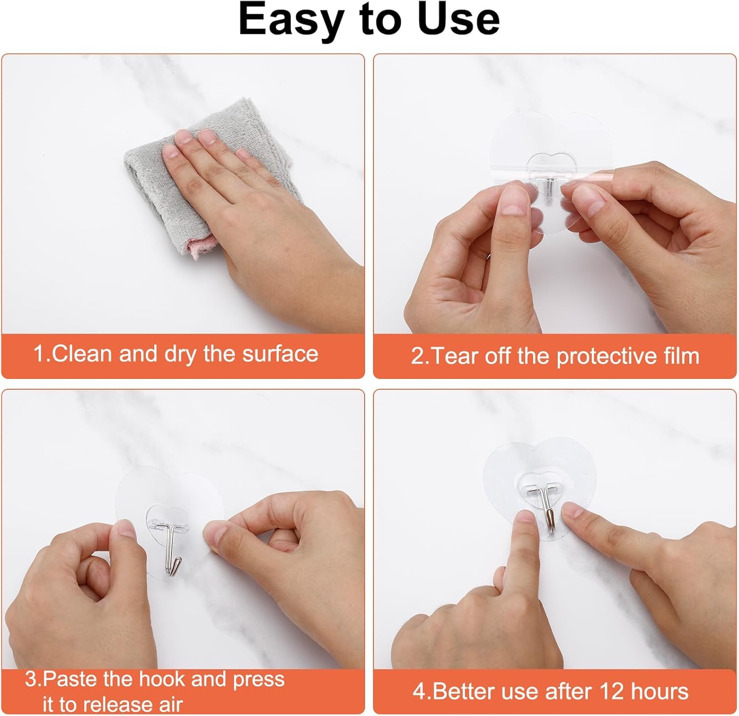 ZUCUR Heart-Shaped Transparent Adhesive Wall Hooks – Heavy Duty Waterproof No-Drill Hooks for Home, Kitchen, Bathroom & Bedroom – Strong Self-Adhesive Wall Hangers (Set of 10)