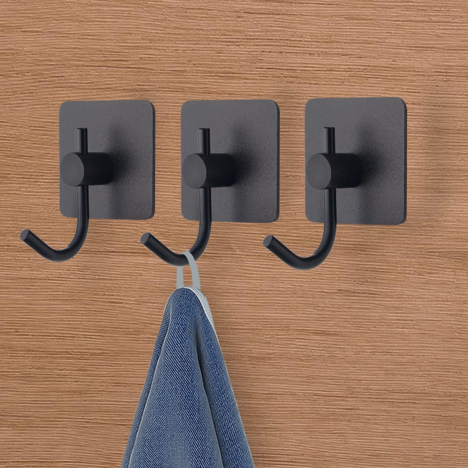 ZUCUR “Matte Black Adhesive Wall Hooks – Heavy Duty No-Drill Hooks for Towels, Coats & Kitchen | Waterproof & Rustproof Design”