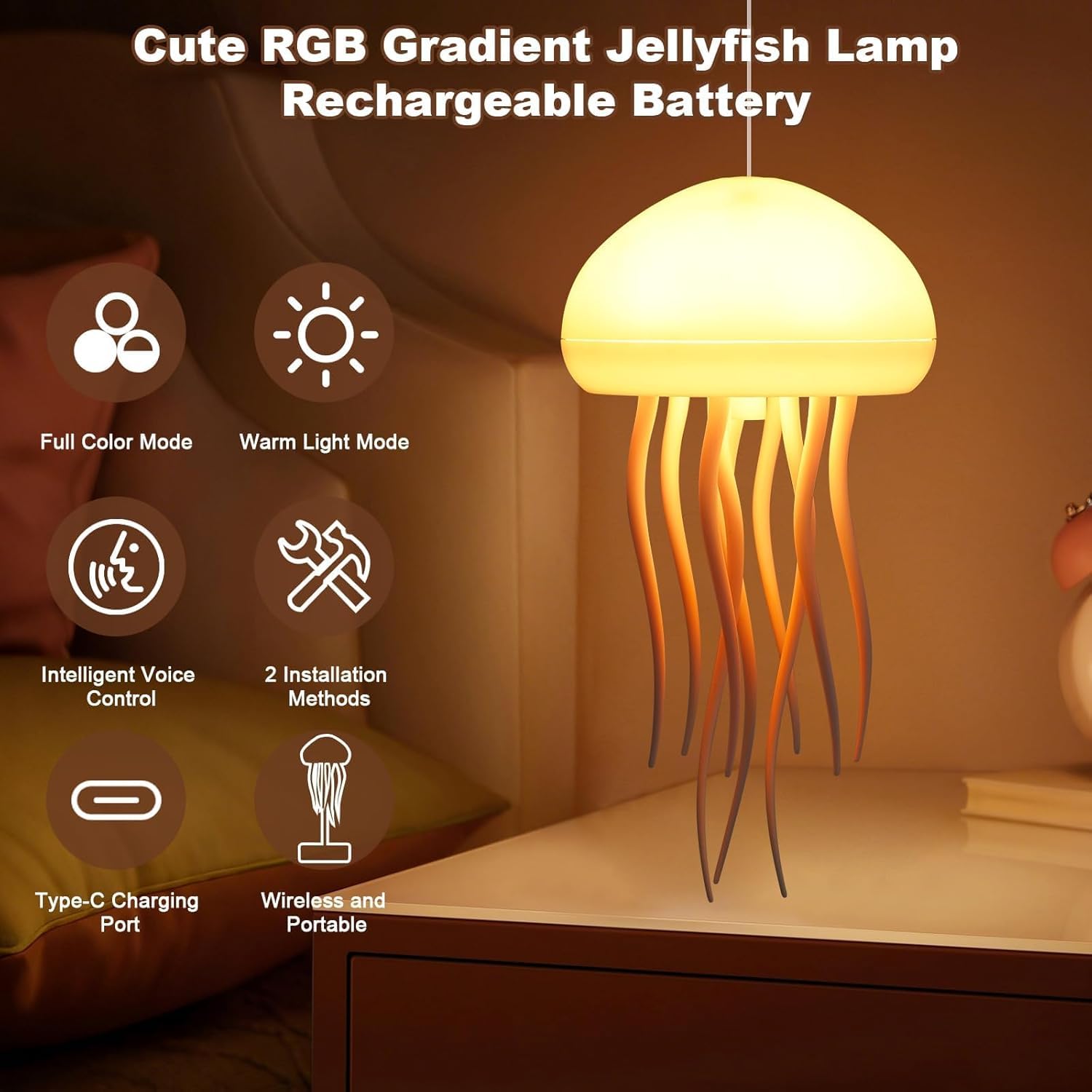 ZUCUR Soft Glow Jellyfish Table Lamp – USB LED Night Light