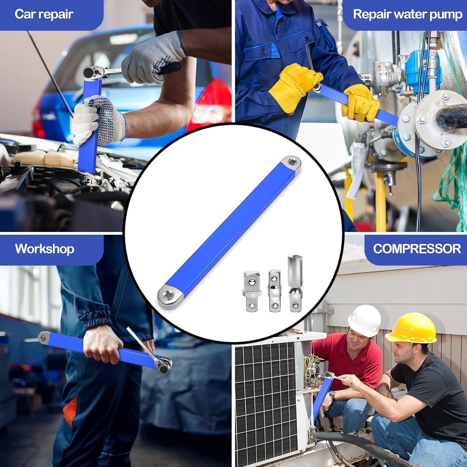 ZUCUR Socket Wrench Set Offset Extension Wrench Universal Fit Small Space 15 Socket Tool Car Jack Tool