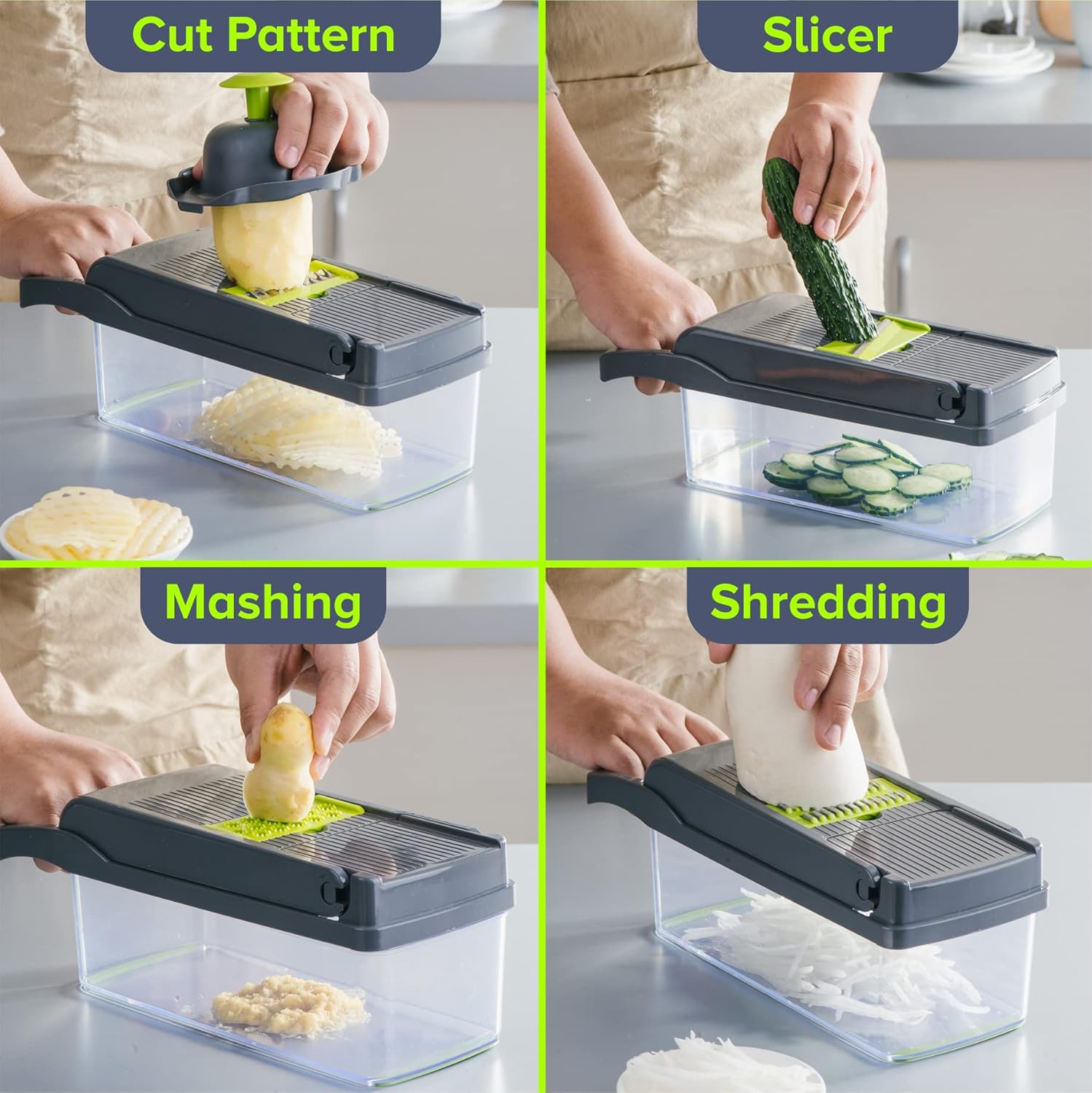 ZUCUR 16-in-1 Multi-Function Vegetable Chopper – Onion Cutter, Slicer, Dicer & Food Processor Set