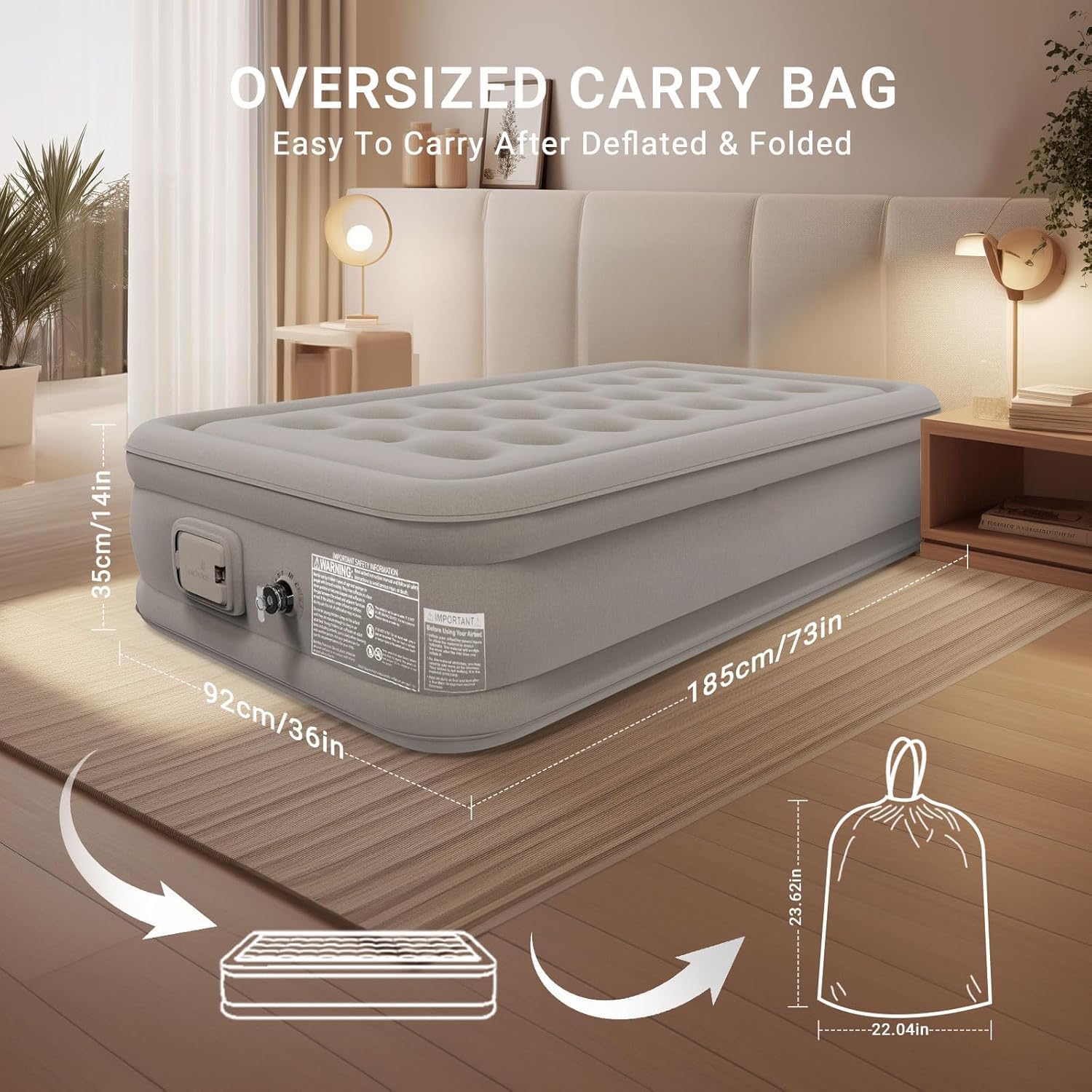 Single Air Bed with Built-in Pump | Inflatable Mattress for Home, Camping & Travel | Quick Self-Inflation