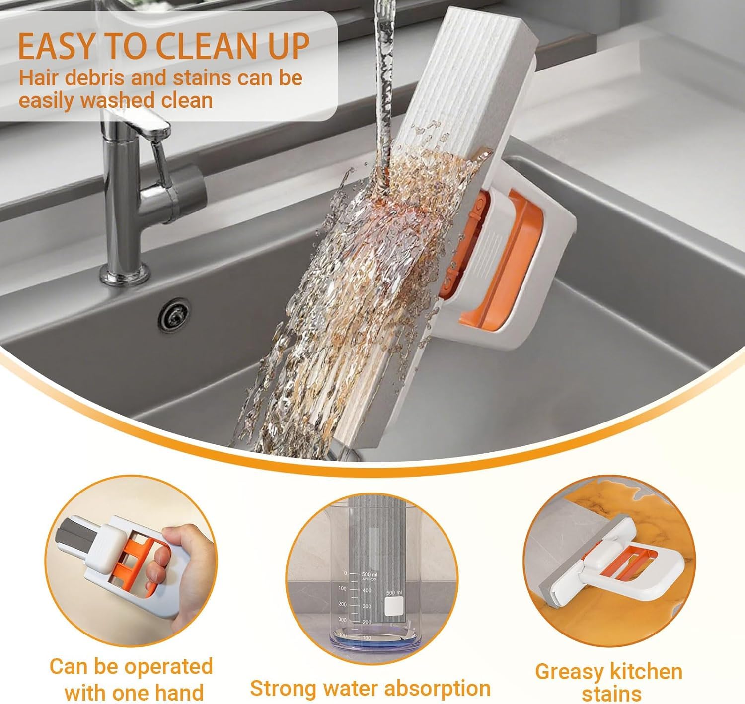 ZUCUR Multi-Purpose Cleaning Scraper & Squeegee – Foldable Tool for Kitchen Grease, Tile Walls, Bathroom Mirrors & Countertops