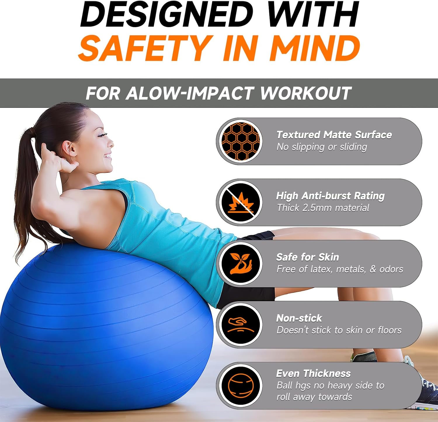 ZUCUR Anti-Burst Yoga Exercise Ball – Stability Fitness Ball with Foot Pump for Workout, Balance & Pilates