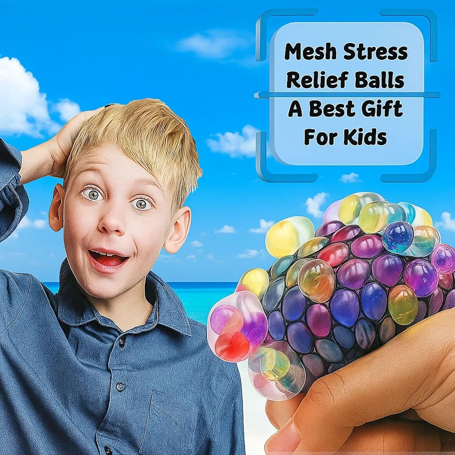 ZUCUR Rainbow Mesh Squeeze Stress Ball – Colorful Orbeez Sensory Fidget Toy