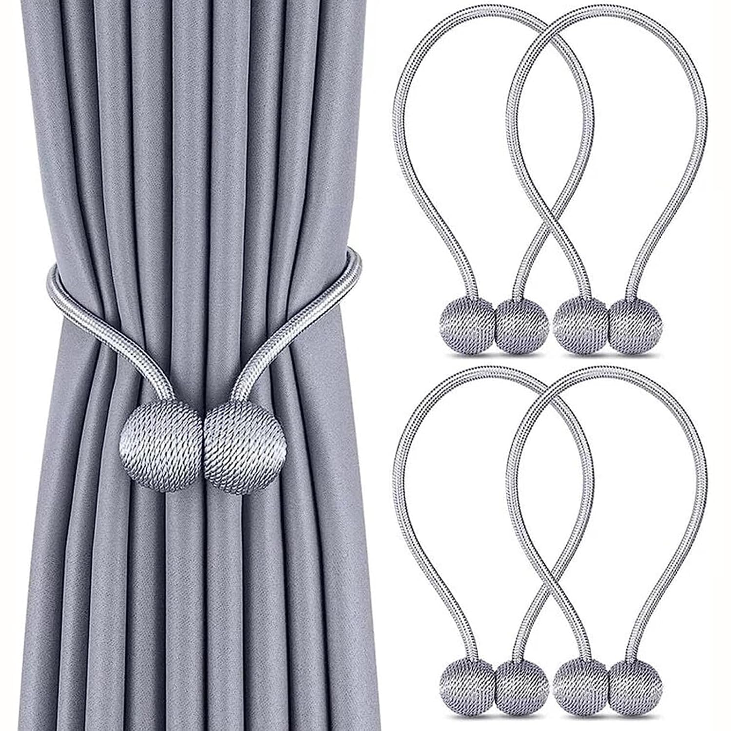 ZUCUR Magnetic Curtain Tiebacks – Elegant Rope Holdbacks for Home Décor, Easy No-Drill Curtain Holder (Set of 2)
