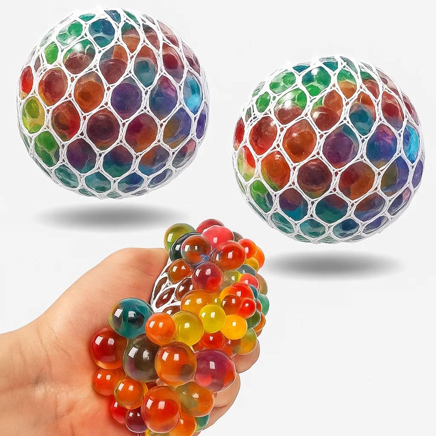 ZUCUR Rainbow Mesh Squeeze Stress Ball – Colorful Orbeez Sensory Fidget Toy