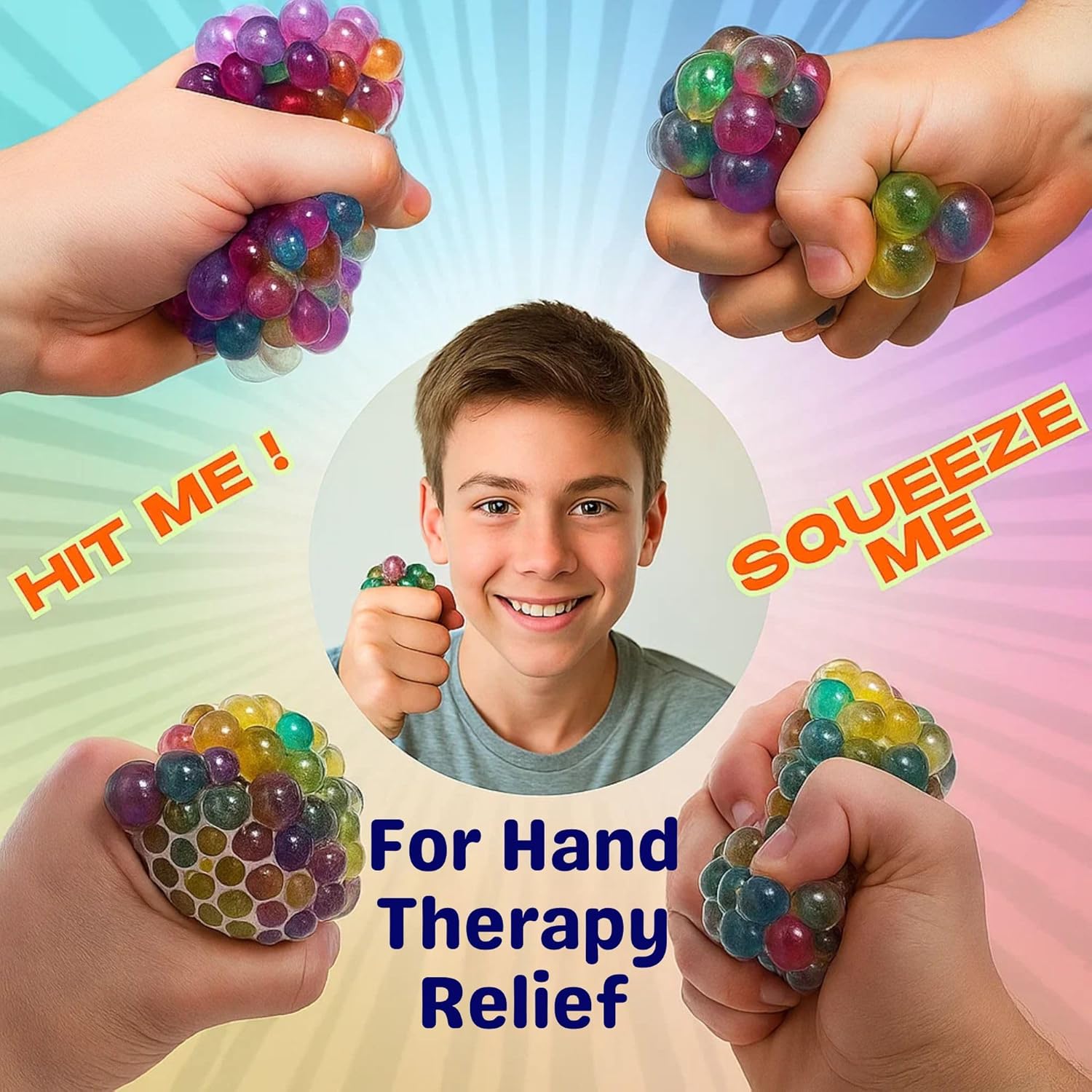 ZUCUR Rainbow Mesh Squeeze Stress Ball – Colorful Orbeez Sensory Fidget Toy