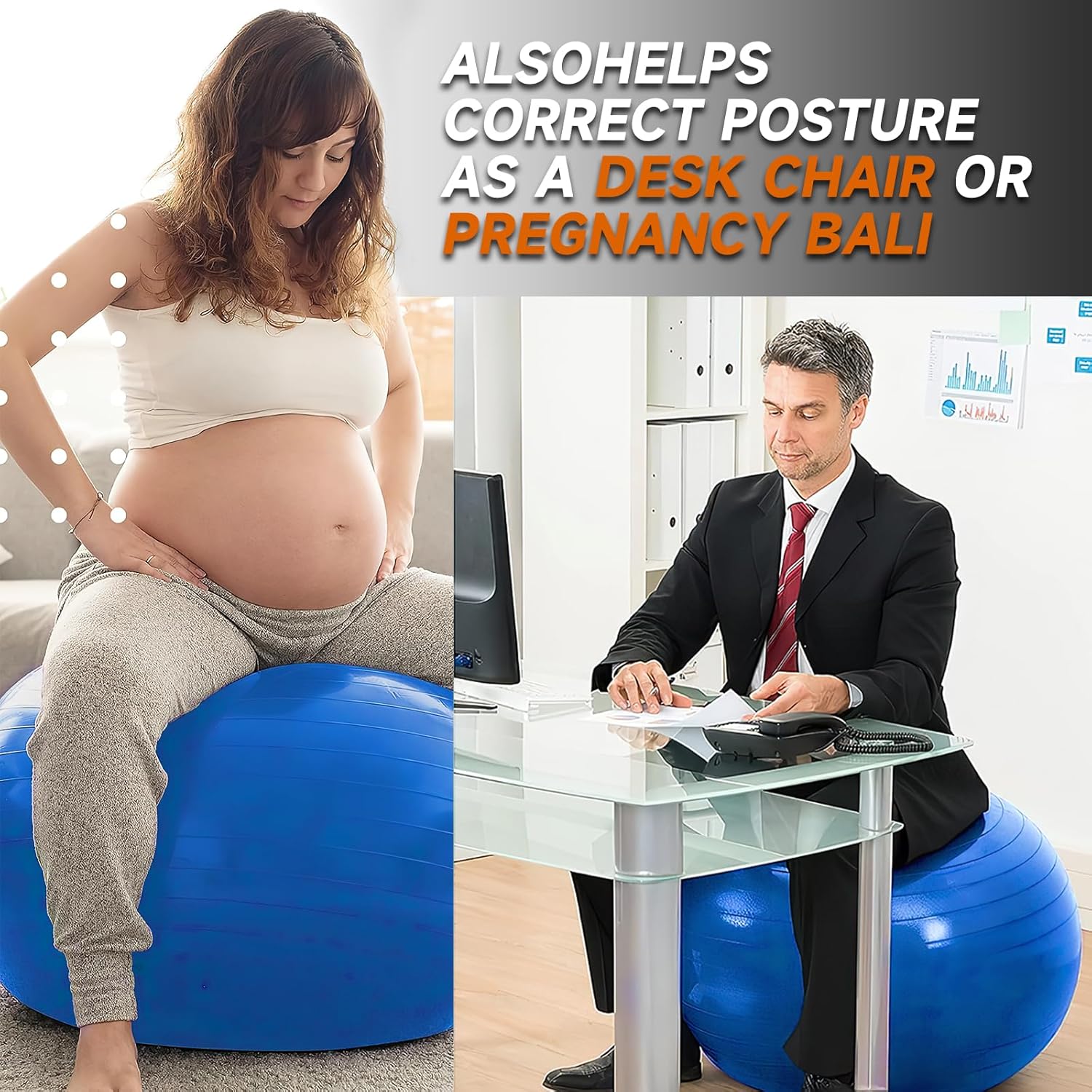 ZUCUR Anti-Burst Yoga Exercise Ball – Stability Fitness Ball with Foot Pump for Workout, Balance & Pilates