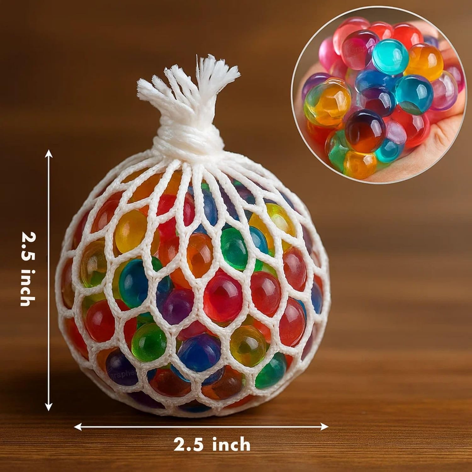 ZUCUR Rainbow Mesh Squeeze Stress Ball – Colorful Orbeez Sensory Fidget Toy