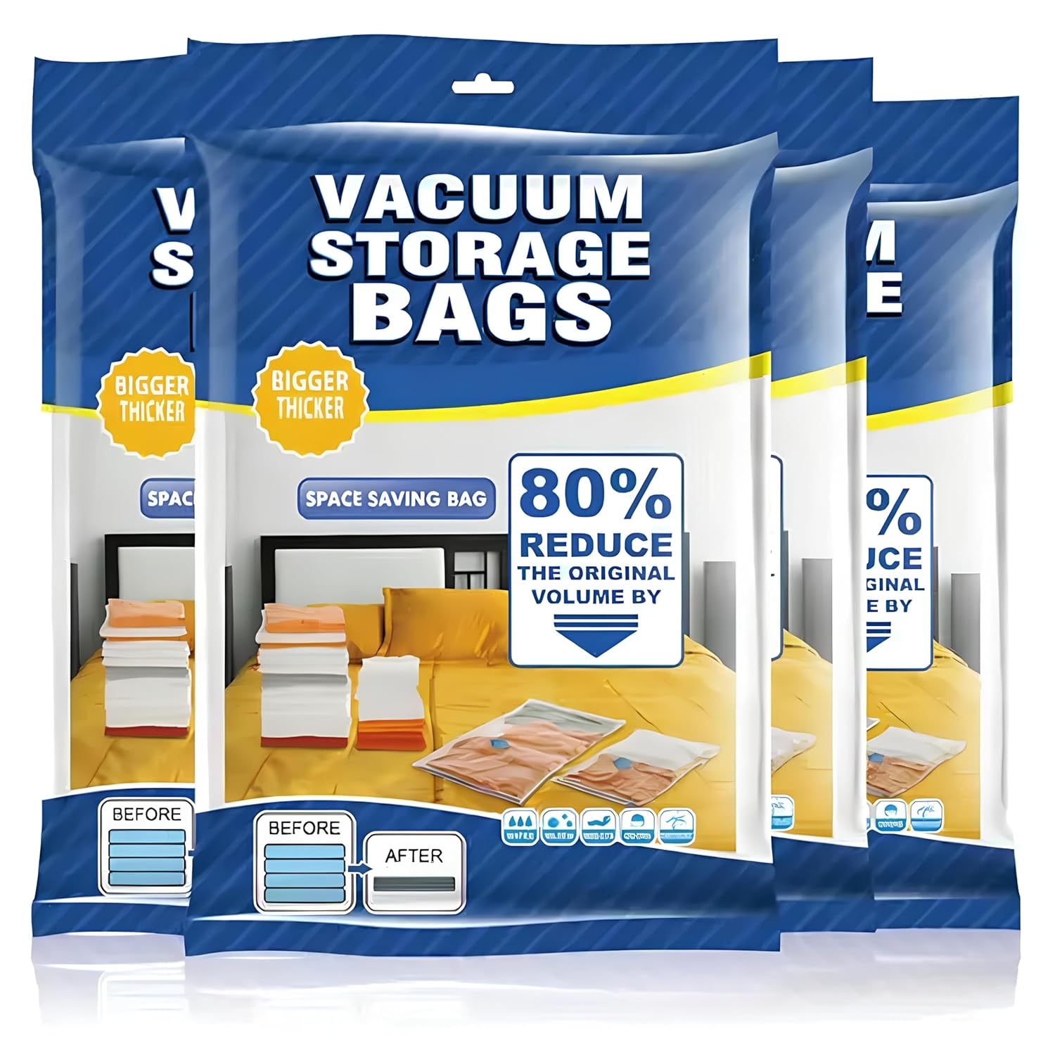 ZUCUR Vacuum Compression Storage Bags with Hand Pump, Vacuum Sealer Bags for Clothes Storage, Space Saver Vacuum Bags