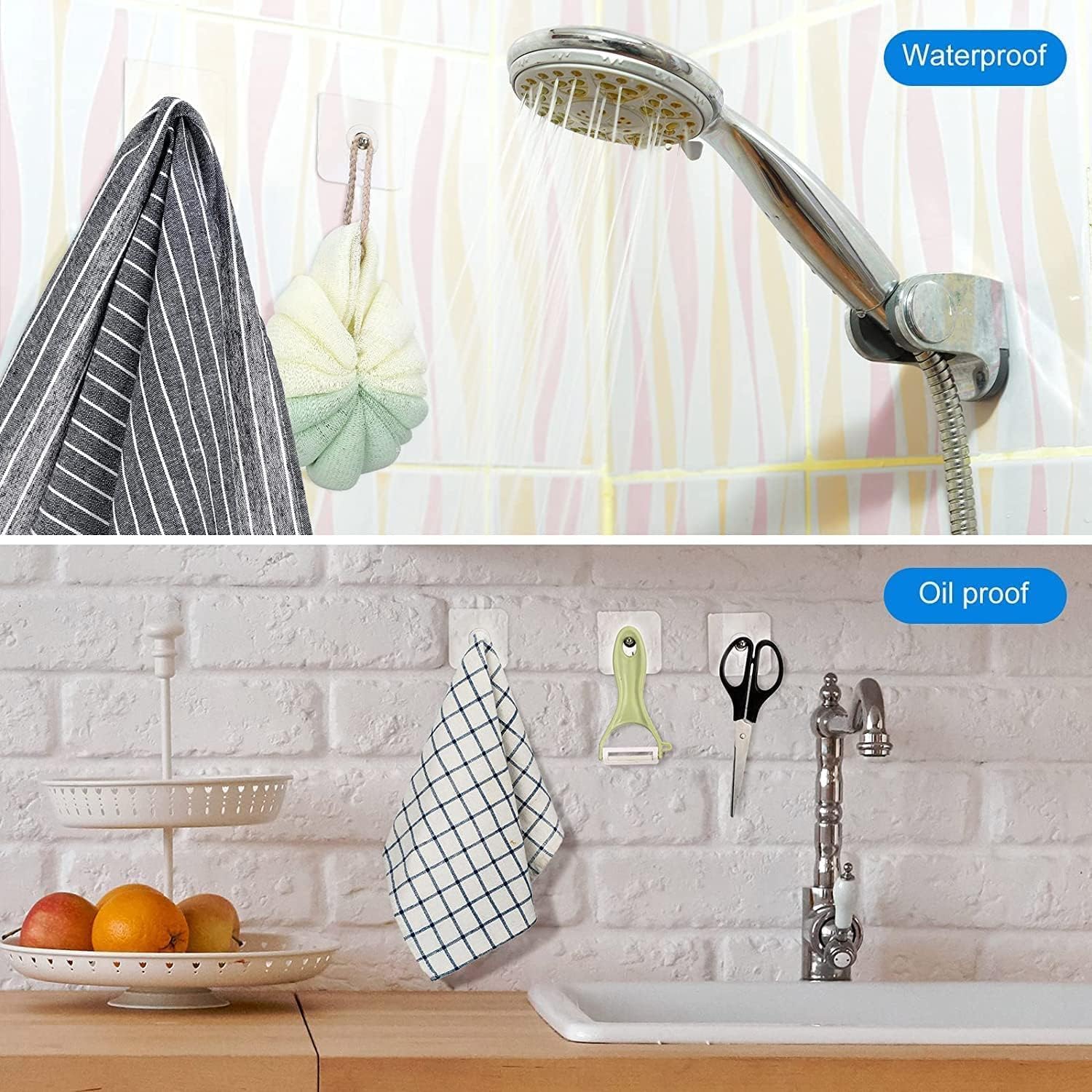 ZUCUR 10 Waterproof & Rustproof No-Drill Wall-Mounted Adhesive Hook – Nail-Free Heavy-Duty Mount for Bathroom & Kitchen