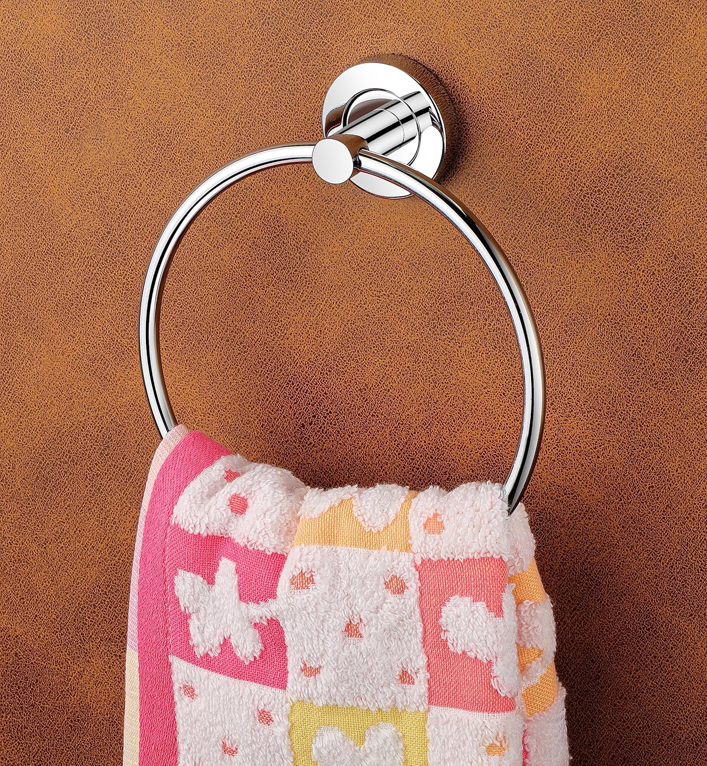 Stainless Steel Self Adhesive Round Towel Ring | No Drilling Wall Mounted Bathroom Accessories | Durable Napkin Hand Towel Holder for Kitchen, Wash Basin, Home and Hotels (Chrome Finish)