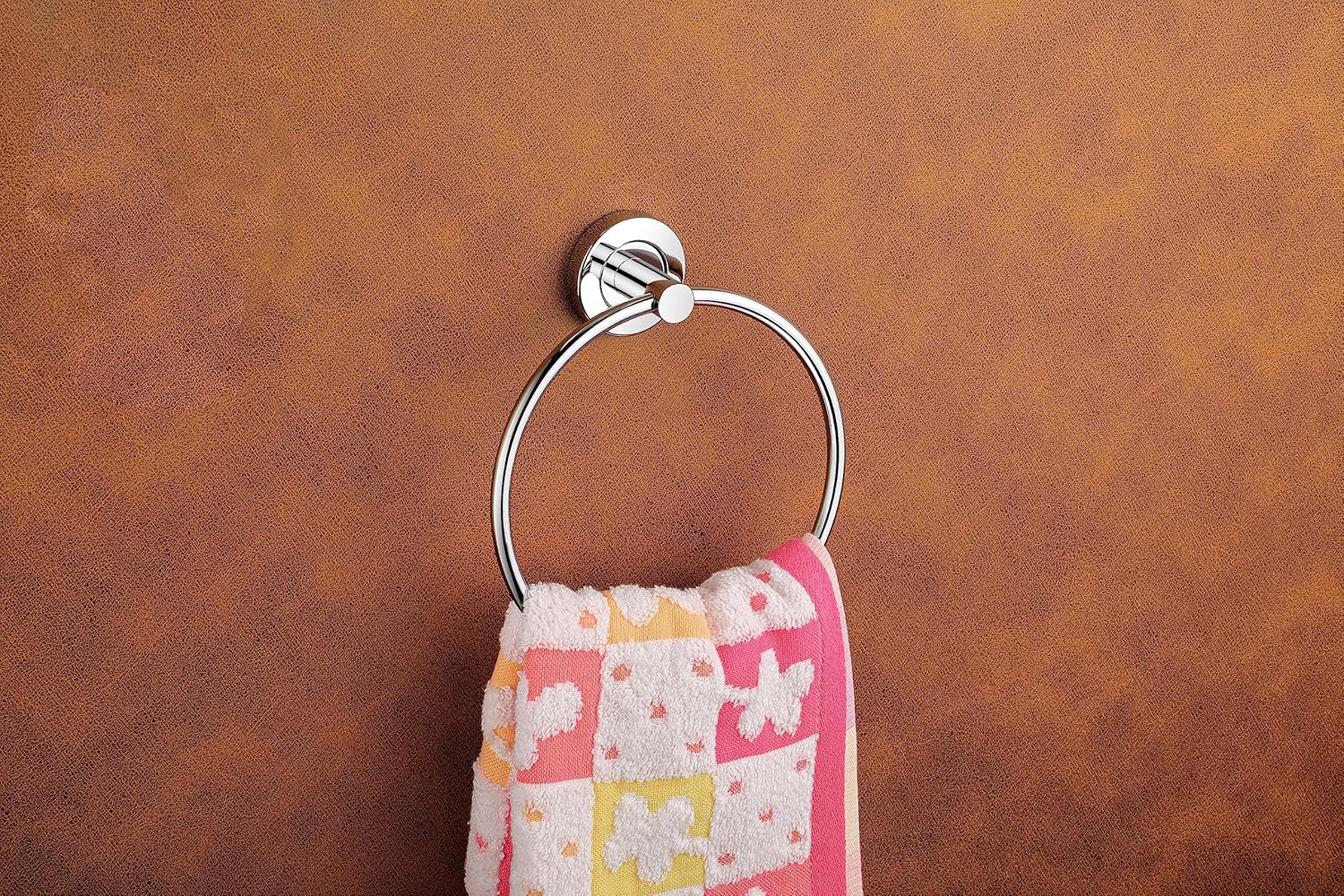 Stainless Steel Self Adhesive Round Towel Ring | No Drilling Wall Mounted Bathroom Accessories | Durable Napkin Hand Towel Holder for Kitchen, Wash Basin, Home and Hotels (Chrome Finish)