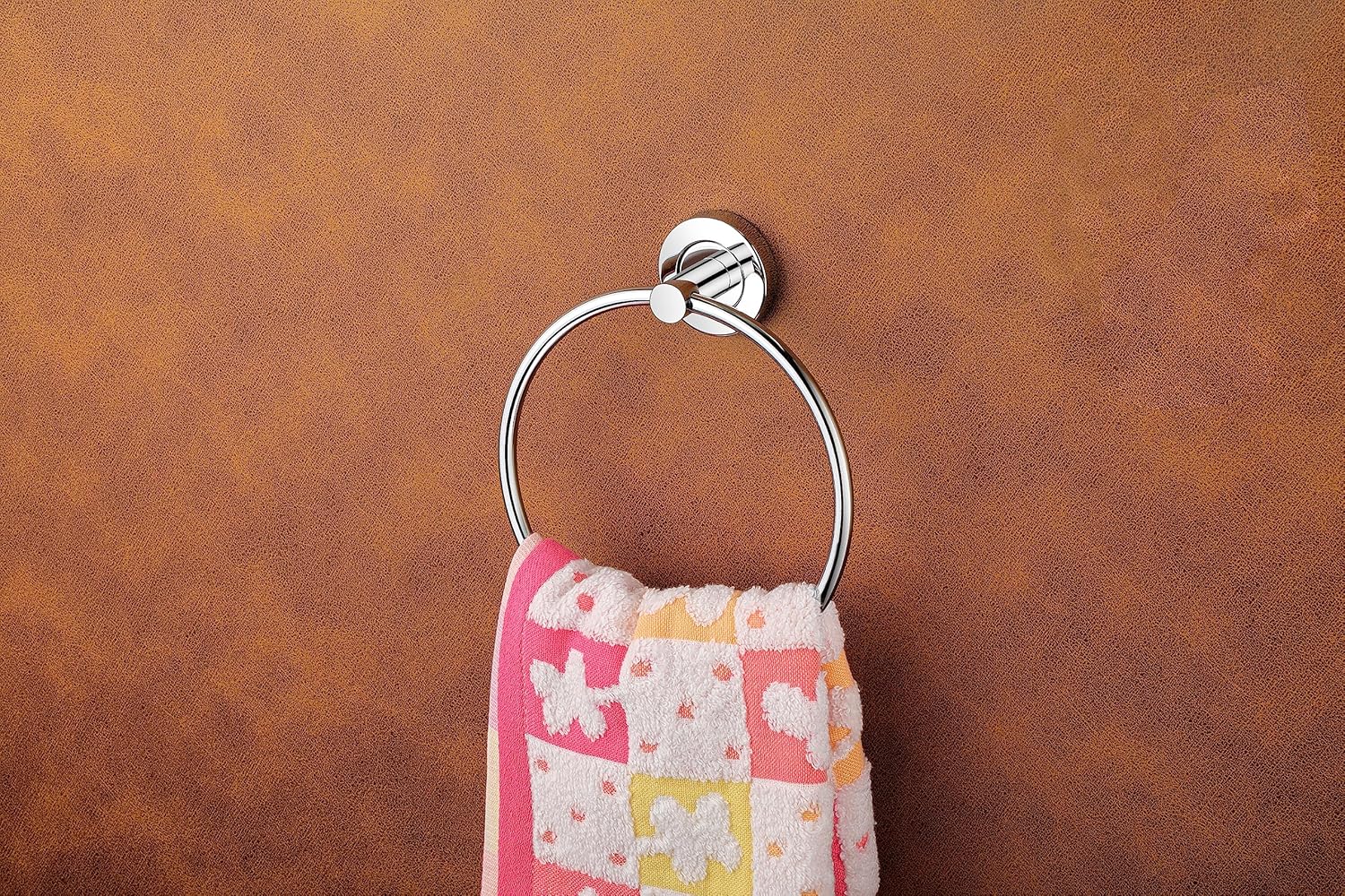 Stainless Steel Self Adhesive Round Towel Ring | No Drilling Wall Mounted Bathroom Accessories | Durable Napkin Hand Towel Holder for Kitchen, Wash Basin, Home and Hotels (Chrome Finish)