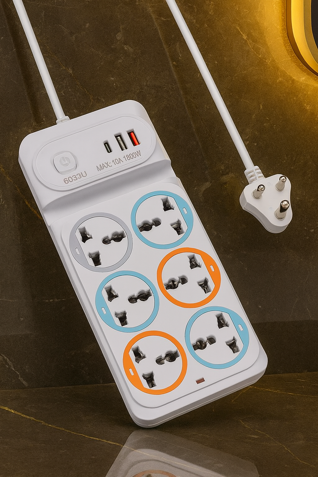 ZUCUR Smart Power Strip with USB Ports | Multi-Plug Extension Board (10A 1800W)