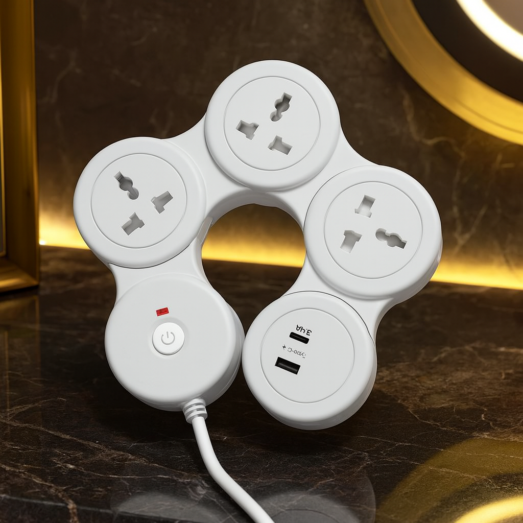 ZUCUR Smart 4-Socket Round Power Strip with USB & Type-C | Universal Plug Extension Board