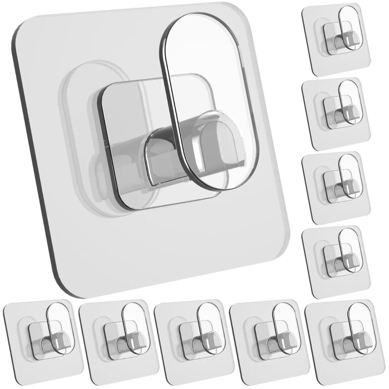 Strong Transparent Punch-Free Self-Adhesive Hook – Traceless Coat, Bathroom & Kitchen Storage Hook Set Of 10