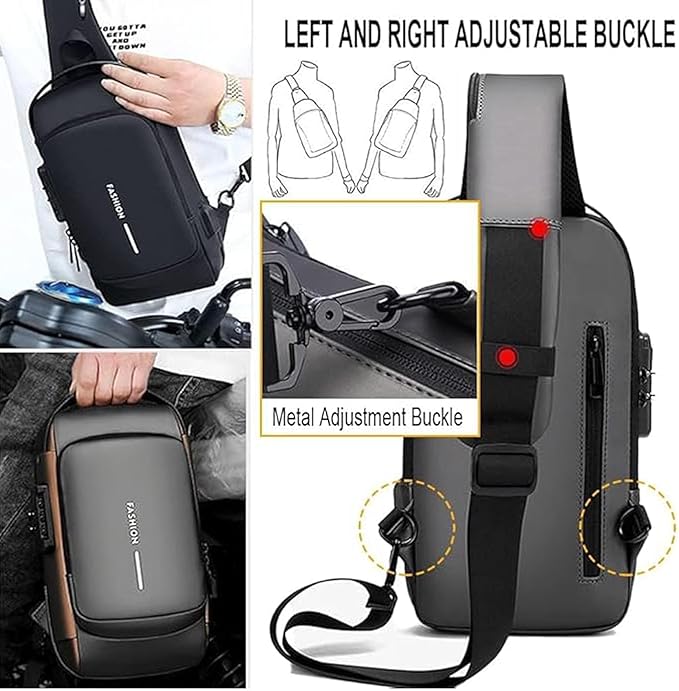 ZUCUR Waterproof Polyester Unisex Crossbody Sling Bag - Anti Theft Chest Backpack for Men & Women