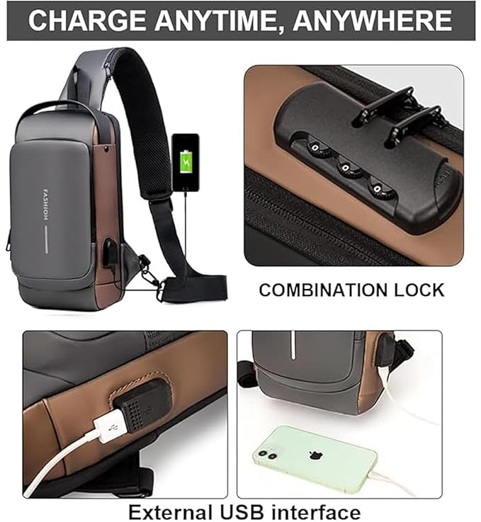 ZUCUR Waterproof Polyester Unisex Crossbody Sling Bag - Anti Theft Chest Backpack for Men & Women