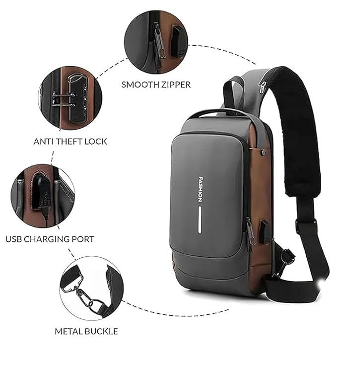 ZUCUR Waterproof Polyester Unisex Crossbody Sling Bag - Anti Theft Chest Backpack for Men & Women