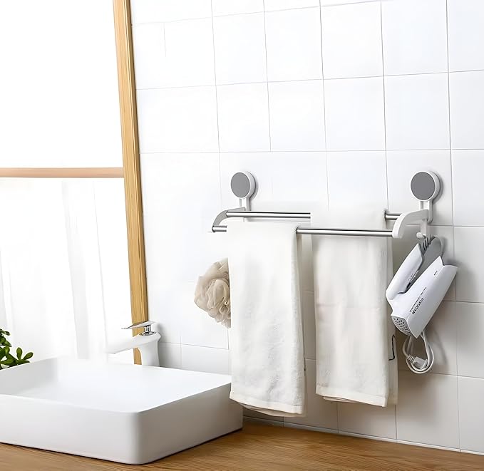 ZUCUR Wall Mounted Self Adhesive Magic Sticker Towel Holder in Bathroom Towel Rod for Bathroom