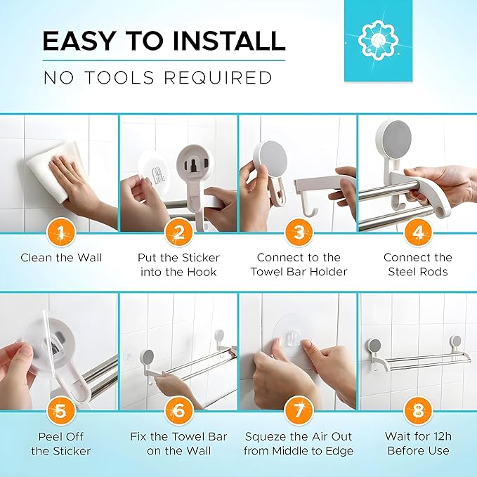 ZUCUR Wall Mounted Self Adhesive Magic Sticker Towel Holder in Bathroom Towel Rod for Bathroom