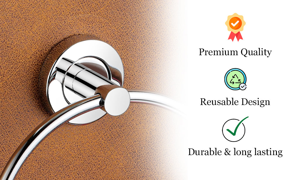 Stainless Steel Self Adhesive Round Towel Ring | No Drilling Wall Mounted Bathroom Accessories | Durable Napkin Hand Towel Holder for Kitchen, Wash Basin, Home and Hotels (Chrome Finish)