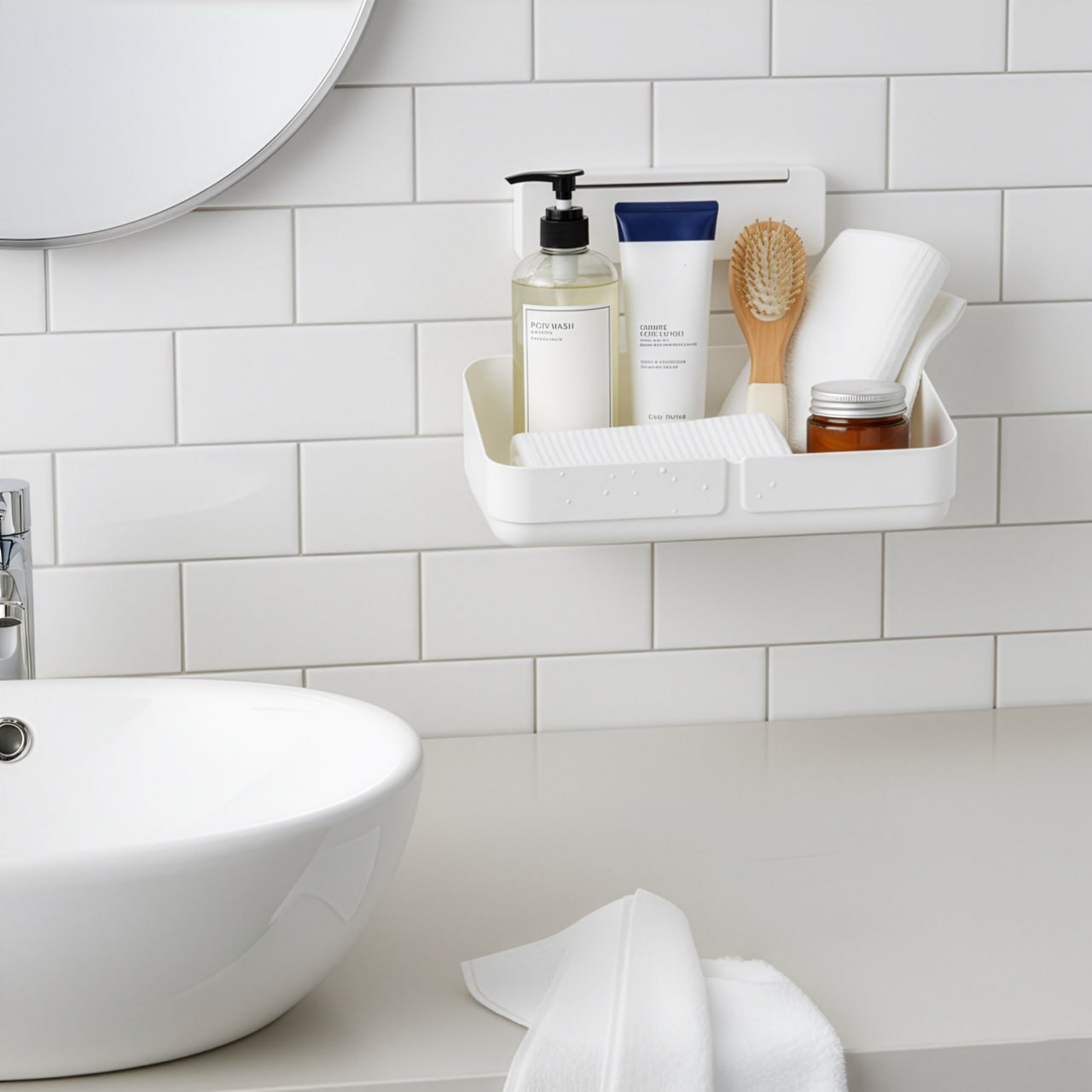 ZUCUR Wall-Mounted Bathroom Storage Shelf – Waterproof Adhesive Shower Organizer Rack