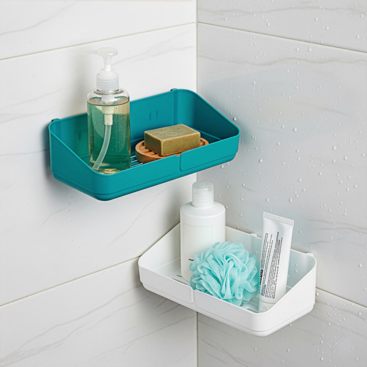 ZUCUR Wall-Mounted Bathroom Storage Shelf – Waterproof Adhesive Shower Organizer Rack