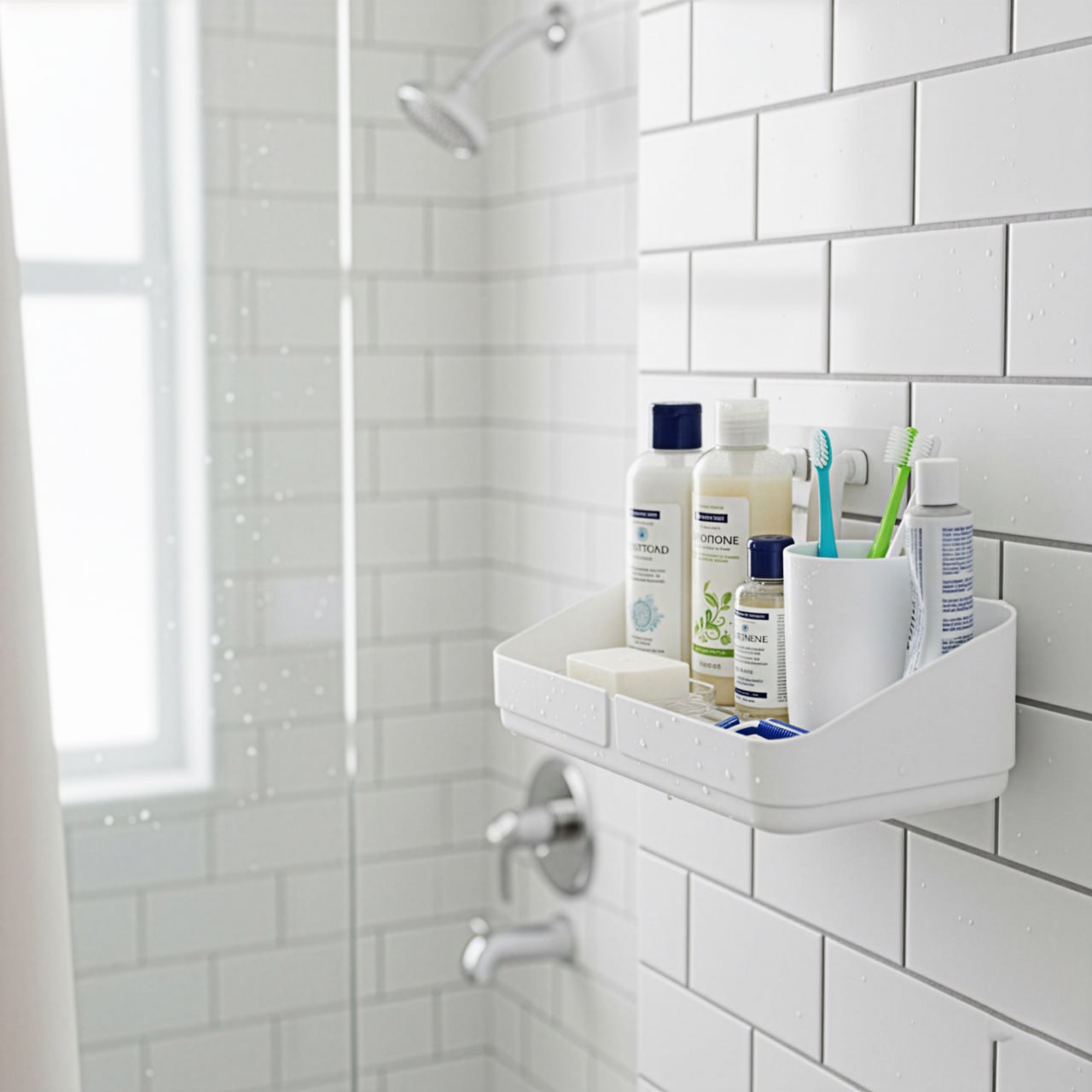 ZUCUR Wall-Mounted Bathroom Storage Shelf – Waterproof Adhesive Shower Organizer Rack