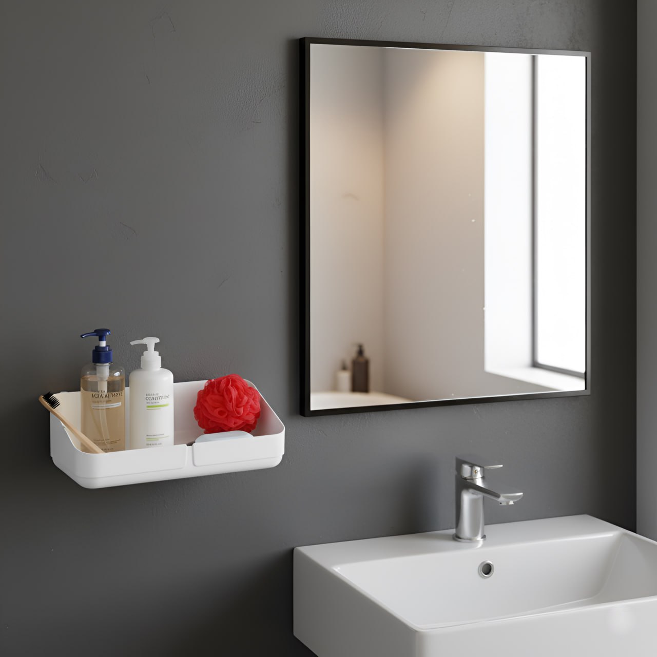 ZUCUR Wall-Mounted Bathroom Storage Shelf – Waterproof Adhesive Shower Organizer Rack