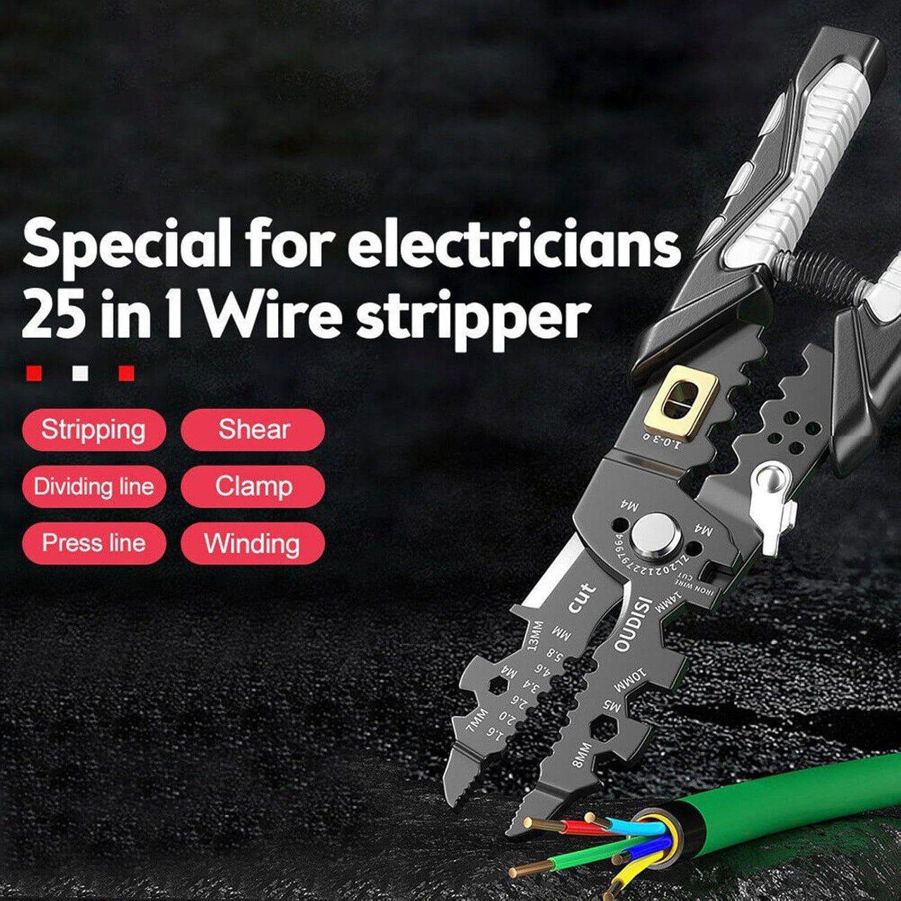 ZUCUR Multifunction Wire Stripper Crimping Tool – 14-Function Electrical Maintenance Pliers