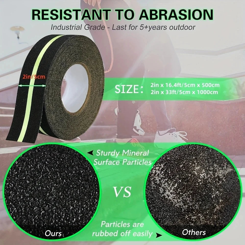 ZUCUR Anti-Slip Safety Grip Tape with High Visibility Glow , Ideal For Stairs & Floors-2 Inch x 5 Meters